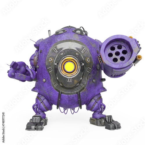 heavy metal mech ball is saying hey you there on white background
