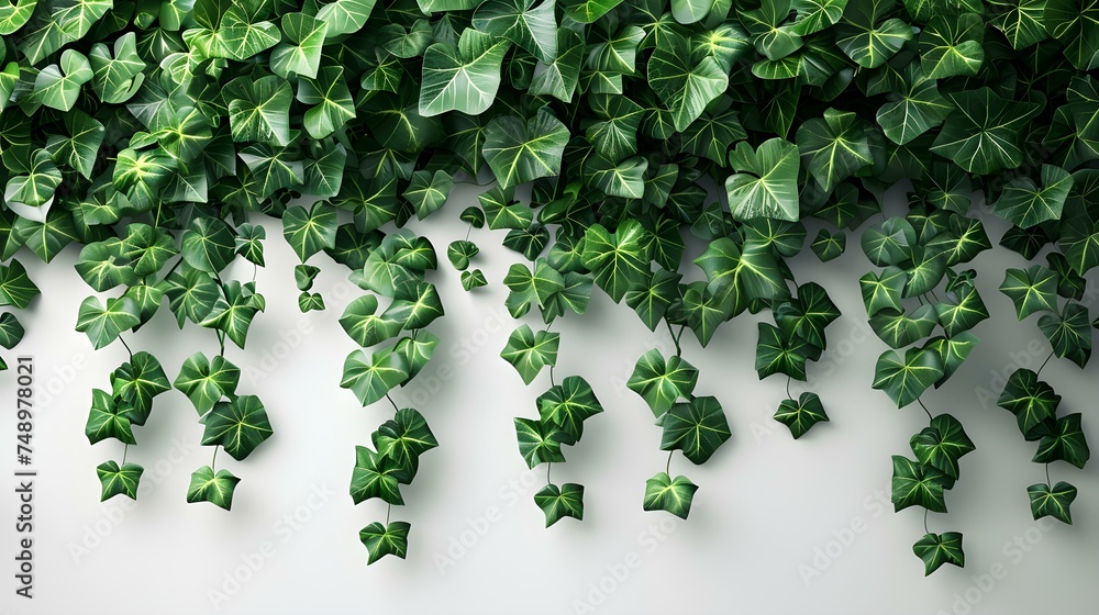 Indoor ivy plants hanging against a white wall while in isolation. Concept Indoor Plants, Ivy Decor, White Wall, Isolation Settings