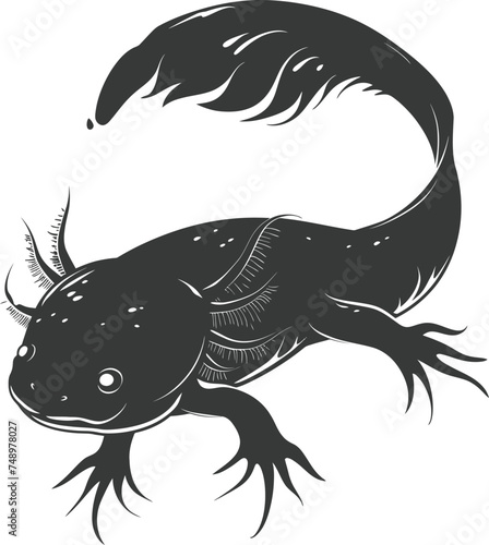 Silhouette Axolotl animal black color only full