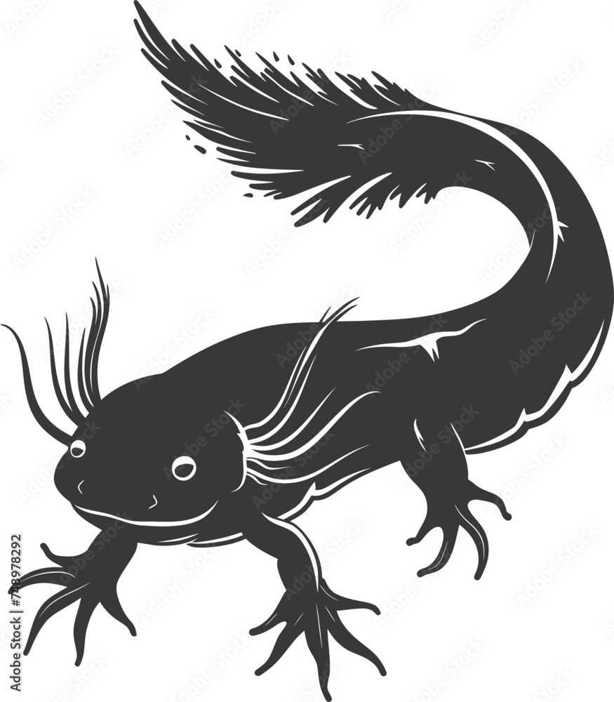 Silhouette Axolotl animal black color only full Silhouette Axolotl animal black color only full