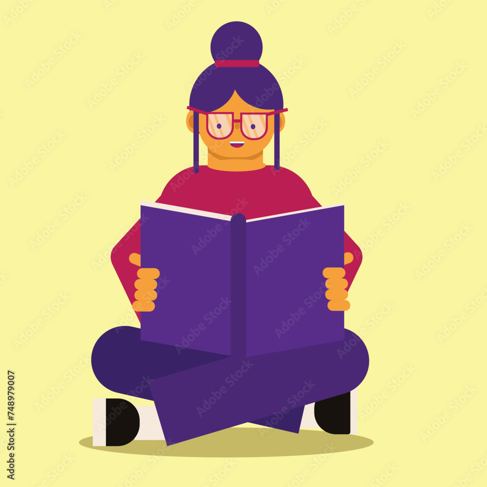Vector illustration of a young woman reading a book, suitable for educational content and Book Day Vector illustration of a young woman reading a book, suitable for educational content and Book Day