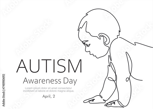 Continuous one line drawing of child. Autism awareness concept. Accept autism and understand the challenges associated with it. 