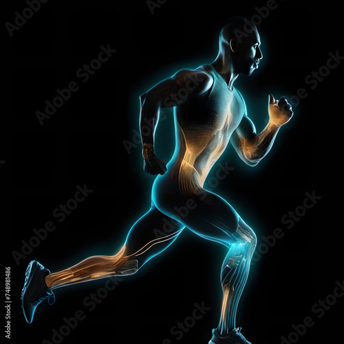 Our biological nerfin system in sports. A model of an athlete running or exercising, conveying a sense of fitness and health: Action and sport. photo