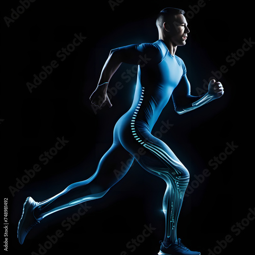 Our biological nerfin system in sports. A model of an athlete running or exercising, conveying a sense of fitness and health: Action and sport.