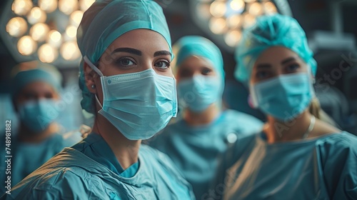 a group of surgeons wearing masks in an operating room