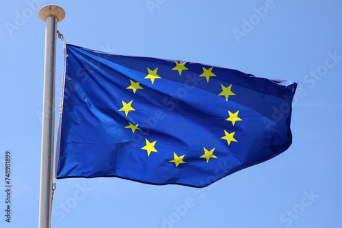 The flag of Europe waving on a flagpole