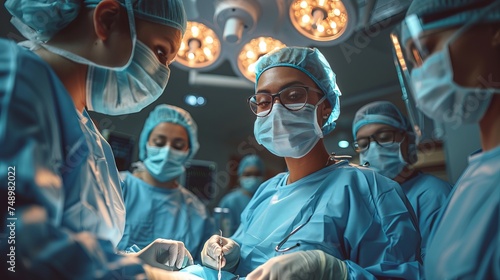 a group of surgeons are operating on a patient in an operating room