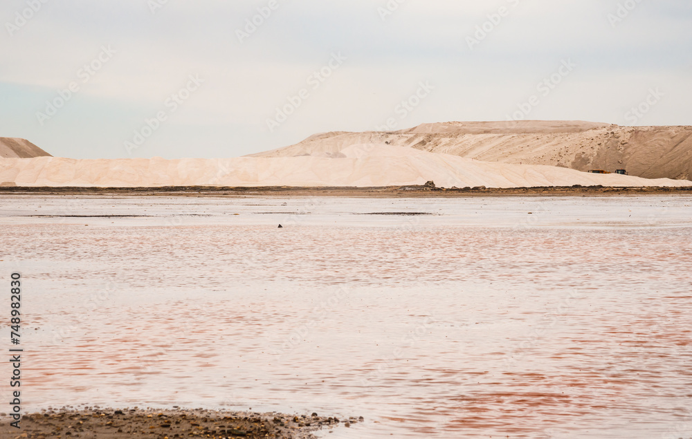 Salins d’Aigues-Mortes, Camargue, France. Europe's largest salt marshes Salin-de-Giraud, sea salt production. Pink salt marshes.