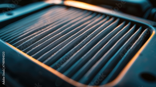 Warmly lit air filter showing intricate layers and textures photo