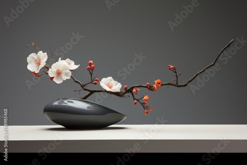 ikebana minimal and floral sophisticated decoration. japanese flowers arrangement. Luxury home or hotel decor.