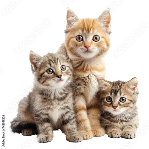 Family of cute cats isolated on white or transparent background
