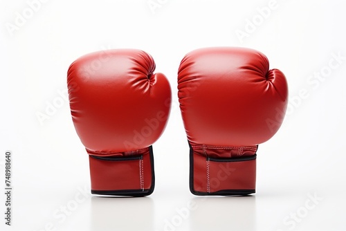 Red leather boxing gloves isolated on white background. Concept of boxing equipment, combat sports gear, training accessory, and worn athletic items. © Jafree