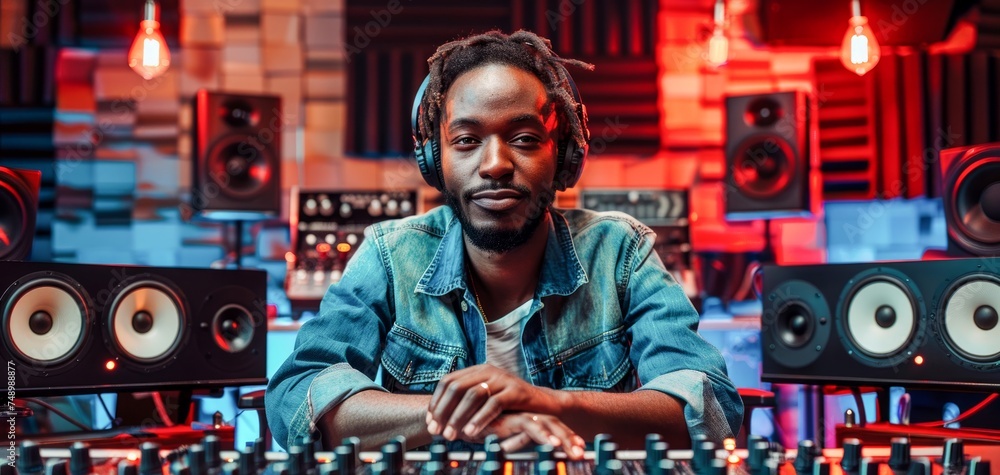 Man Operating Mixing Desk. Generative AI Man Operating Mixing Desk. Generative AI