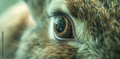 Close-up of a rabbit's eye reflecting the surroundings
