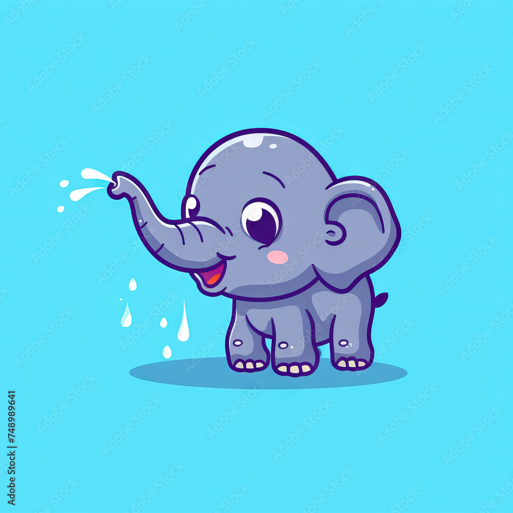 Fototapeta premium Elephant Calf Spraying Water. Vector Icon Illustration. Animal Nature Icon Concept Isolated Premium Vector. 