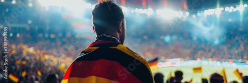 The German flag on a fan's face at a football match, passion and support