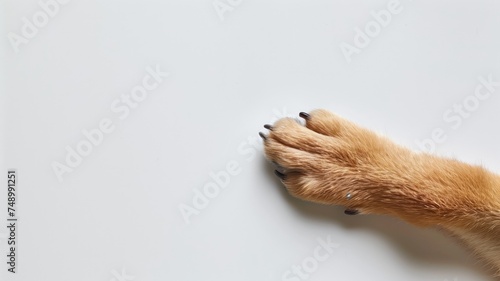 Dog's paw on white background, symbolizing companionship