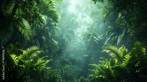 tropical rainforest, with towering trees and dense greenery, providing a lush