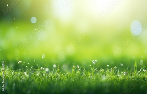 a green grassy background with bokeh blur effect,