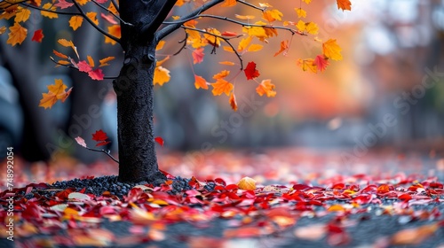 autumn leaves, with a few colorful leaves scattered on the ground