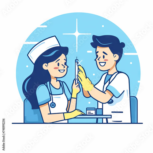 Nurse Administering Vaccination - Clinic Vector Icon Illustration. Job Icon Concept Isolated Premium Vector.  © Lila Patel
