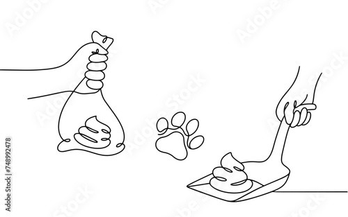 Hand. Scoop. Plastic bag. Feces. Pet. Hygiene
