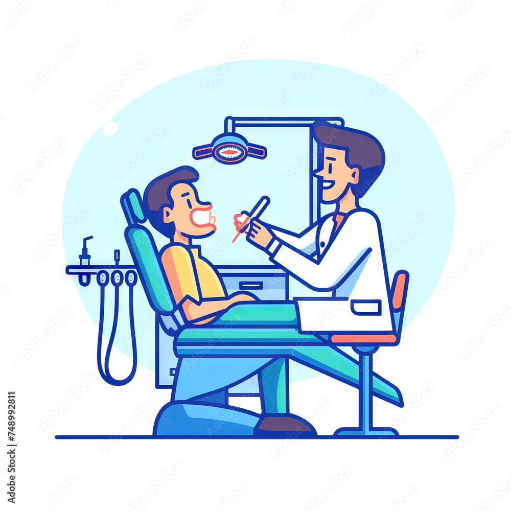 Dentist Examining Patient's Teeth - Clinic. Vector Icon Illustration. Job Icon Concept Isolated Premium Vector. 