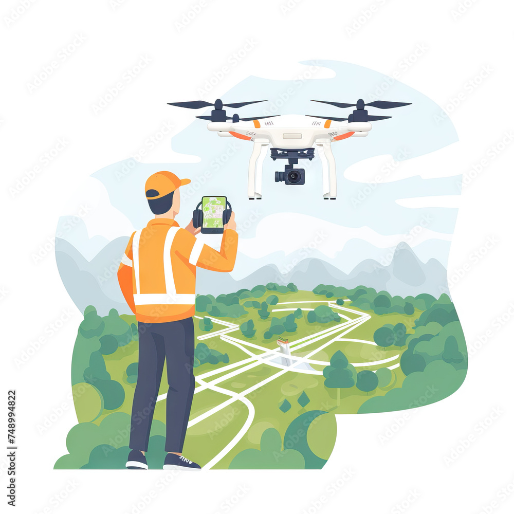 Drone Pilot Capturing Aerial Footage - Outdoor Location. Vector Icon Illustration. Job Icon Concept Isolated Premium Vector. 