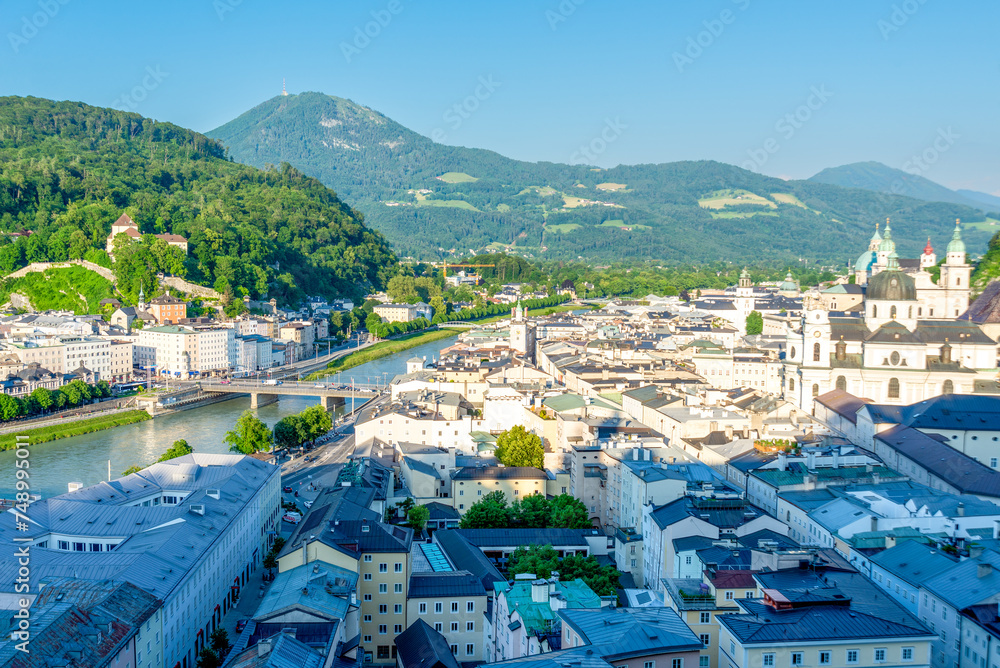 Panoramic View of Salzburg Cityscape with Alpine Backdrop