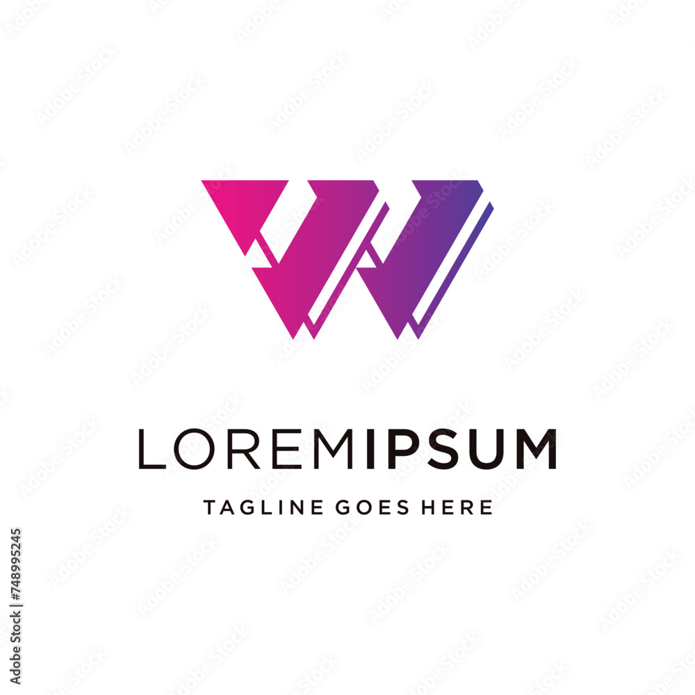 W letter monogram, easy to edit illustration logo design icon with gradient colors W letter monogram, easy to edit illustration logo design icon with gradient colors