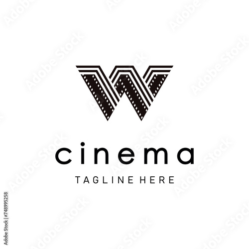 Initial Letter W Cinema with Filmstripes for Movie Production logo design