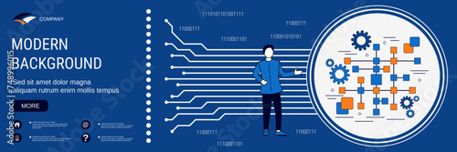 Digital technology banner vector design template. Data structure, big data engineering concept