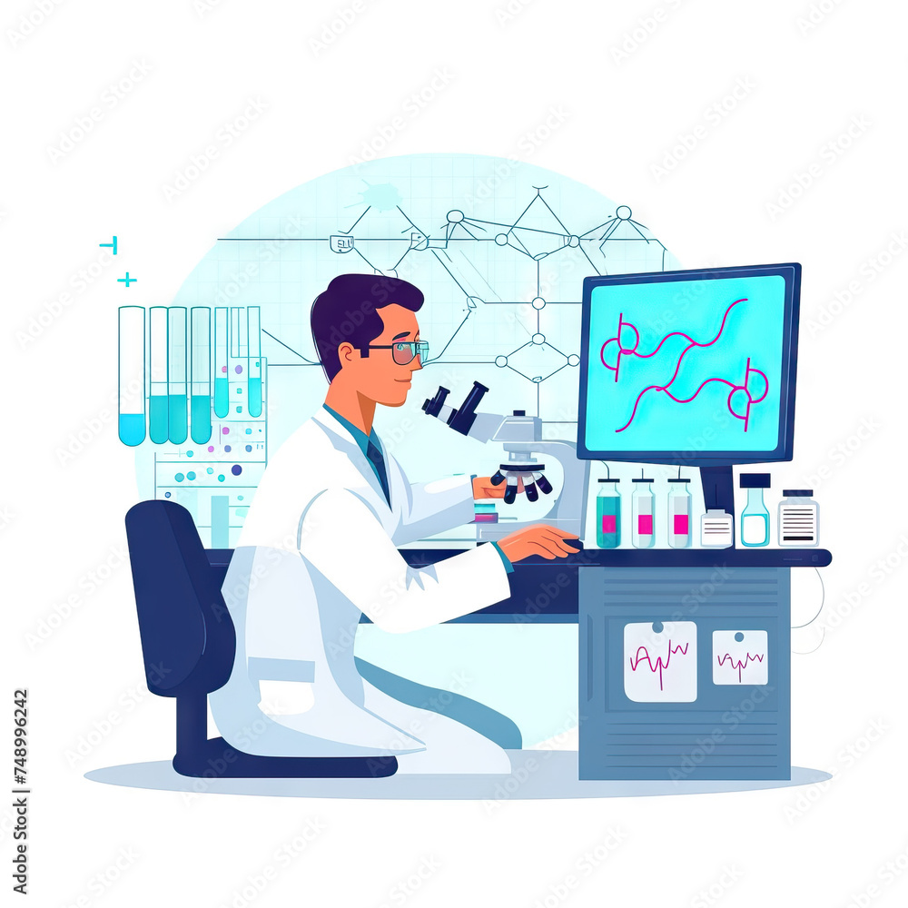 Bioinformatics Analyst Analyzing Genetic Data - Laboratory Vector Icon Illustration. Job Icon Concept Isolated Premium Vector. 
