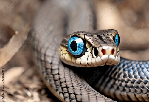 snake, reptile, color image, horizontal, eye, one animal, looking at camera, illustration, close-up, animal, animal head, blue