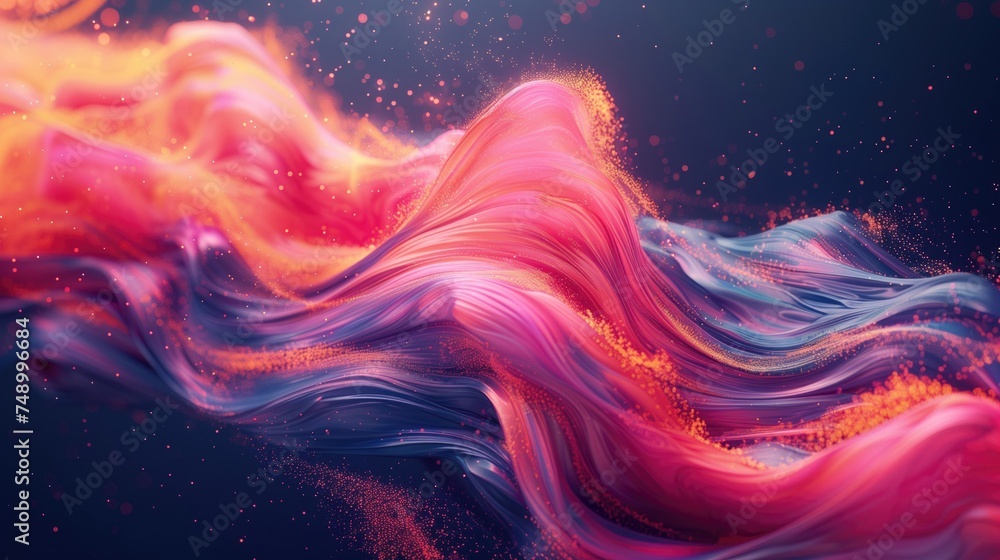 Dynamic digital artwork with vibrant swirling colors, speckles, and dots, conveying fluidity and energy. - obrazy, fototapety, plakaty 