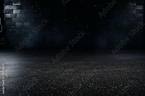 Empty dark street scene with black asphalt road texture for product display wall background