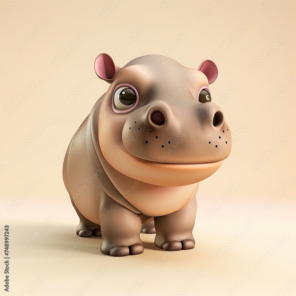 A miniature model of a cute hippopotamus isolated on a pastel cream background. Square format. A miniature model of a cute hippopotamus isolated on a pastel cream background. Square format.