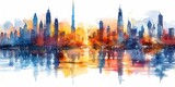 Dubai Skyline Watercolor City Illustration with Famous Buildings Generative AI