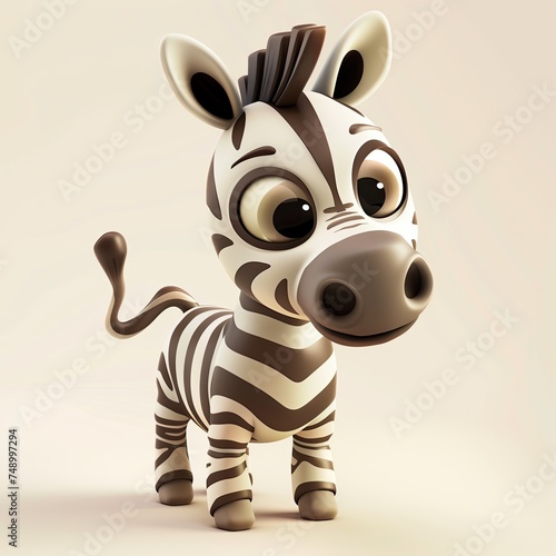 A miniature model of a cute zebra isolated on a pastel cream background. Square format.