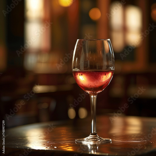 Elegant Glass of Rosé Wine in a Cozy Restaurant Setting
