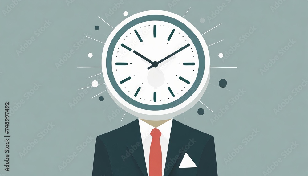 Generated image of  businessman with clock instead of his head 