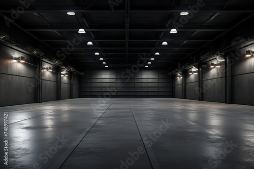 Empty dark street scene with black asphalt road for product display wall background