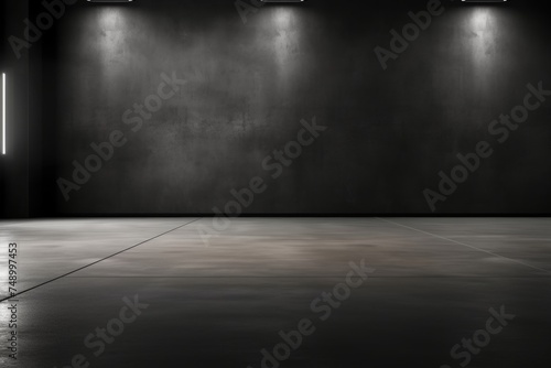 Empty dark street scene background with black asphalt road for product display wall