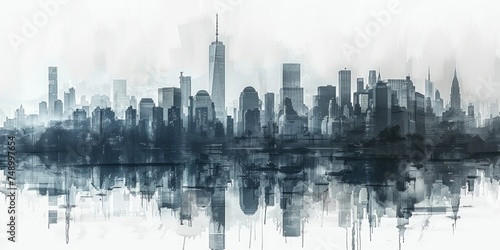 Urban Skyline Illustration on White Background Generative AI