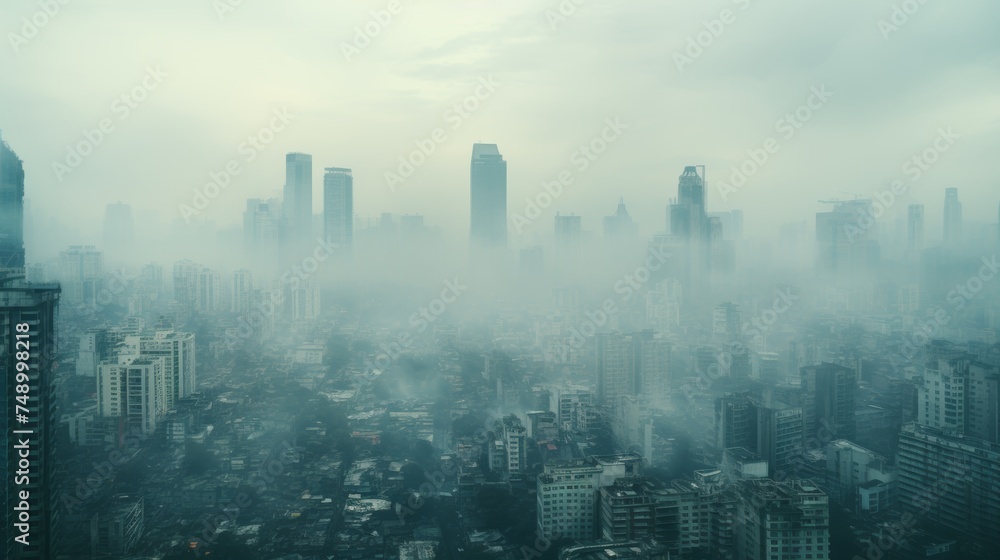 Toxic smog in city - pm 2.5 air pollution, haze, unhealthy air quality, urban environment Toxic smog in city - pm 2.5 air pollution, haze, unhealthy air quality, urban environment