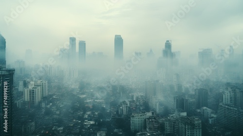 Toxic smog in city - pm 2.5 air pollution, haze, unhealthy air quality, urban environment