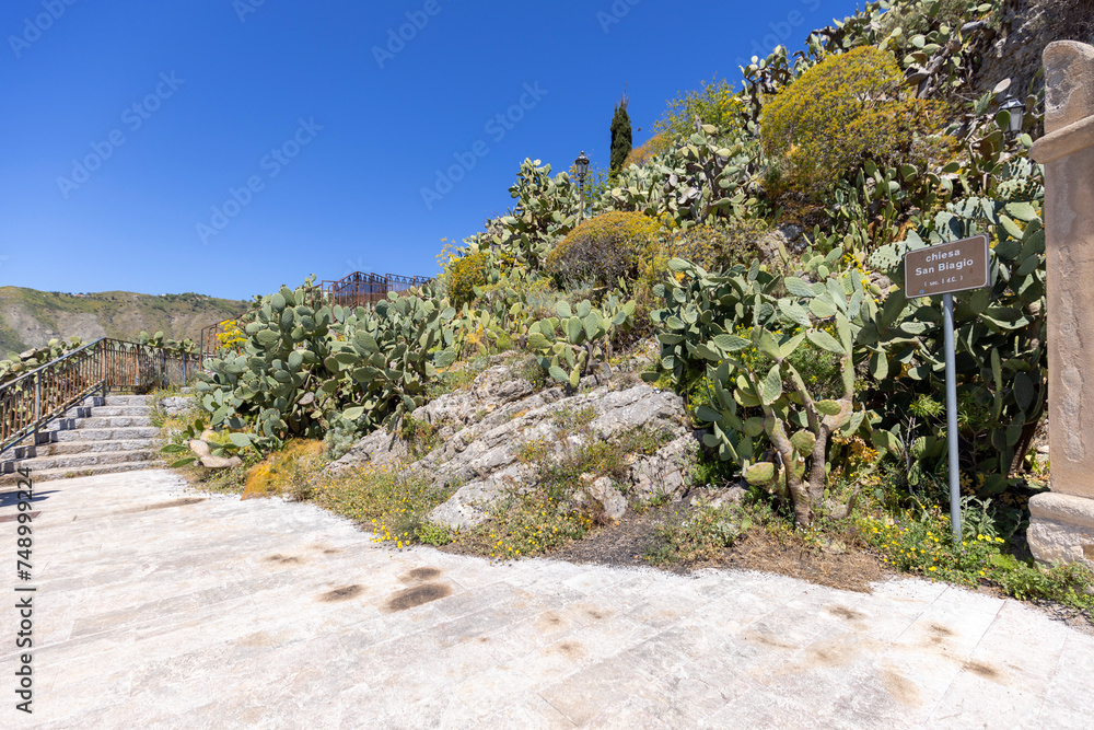 Historic path of Saracens in mountains between Taormina and Castelmola, along the slope of Monte Tauro, Sicily; Italy