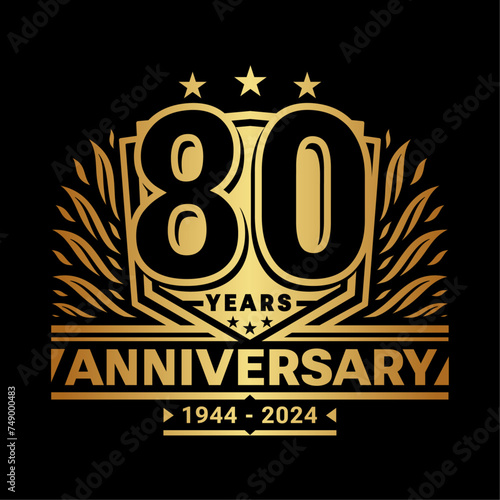 80 years anniversary celebration shield design template. 80th anniversary logo. Vector and illustration.