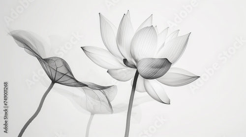 Image of a beautiful lotus in x-ray style  art frame  black   white  flower