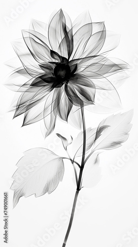 Image of a beautiful dahlia in x-ray style  art frame  black   white  flower